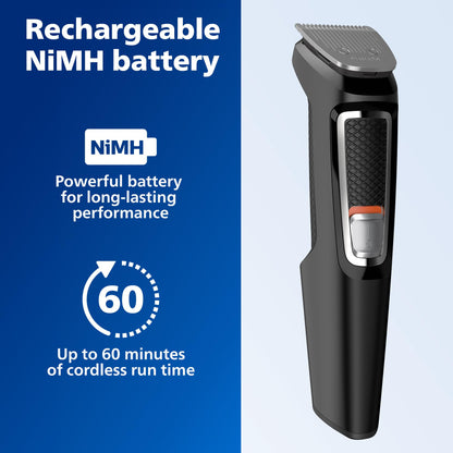 Norelco Philips Multigroom 3000 Series, All-in-One Trimmer, Beard Trimmer and Hair Clipper, 15-Piece Men's Grooming Kit for Head, Beard, Face, Nose, Ears, No Blade Oil Needed, Soft Pouch, MG3770/40