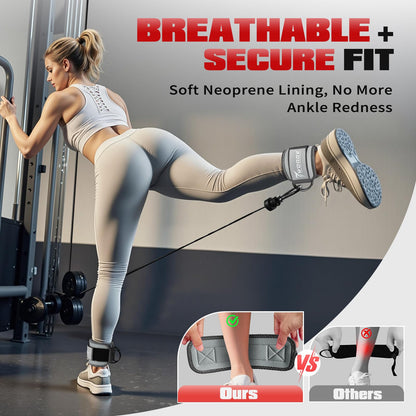 Ankle Resistance Bands with Cuffs, Leg and Glutes Workout Equipment, Resistance Bands with Ankle Straps for Cable Machine Kickbacks, Booty Workouts, Lower Body Exercises - Home Gym Exercise Equipment