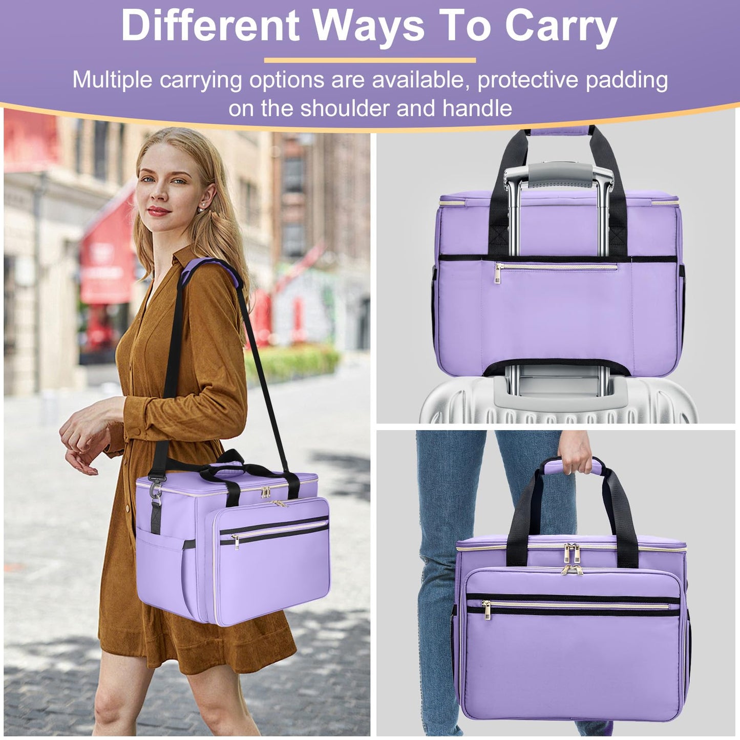 Anitor Sewing Machine Carrying Case with Removable Bottom Padding, Sewing Machine Bag Fits Most Standard Sewing Machines and Storage Sewing Accessories, for Singer, Brother, Janome, Purple，(Bag Only)