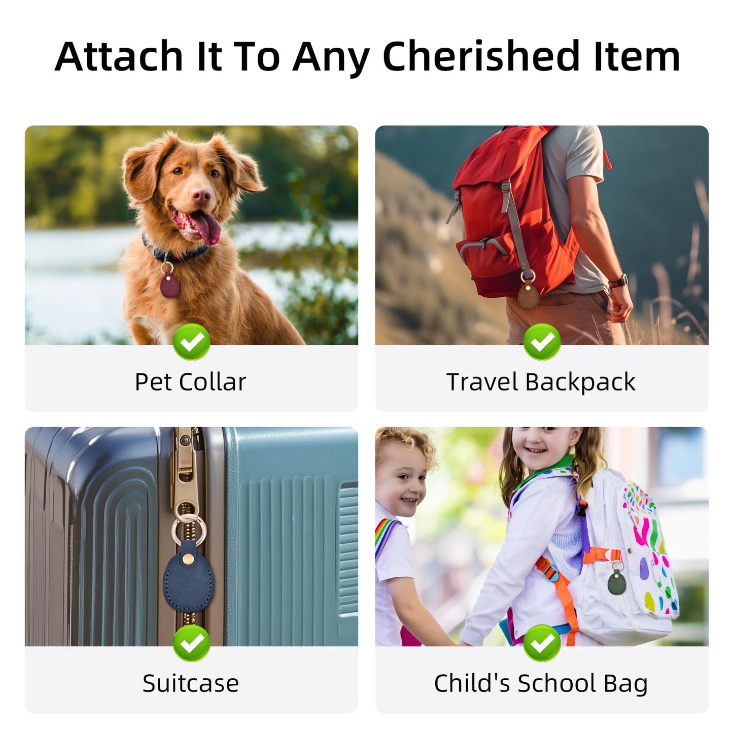 LZHRISING 4 Pack Genuine Leather Apple Airtag Holder, Air Tag Case Gps Tracker, Airtag Keychain Accessories, Gps Case with Key Ring for Key Chain,Wallet,Luggage,Cat,Dog,Pets