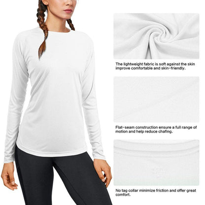 Womens UPF 50+ Long Sleeve Workout Running Shirts Lightweight UV Sun Protection Hiking Tee Tops for Rash Guard Swimming Fishing White