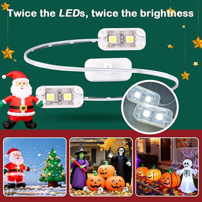 2-Pack Inflatable Fan Replacement, 1.0A Air Fan Blower with 1.25A Adapter and 3 LEDs Bulbs Light Strings for Halloween, Thanksgiving and Christmas Inflatables (IP68 Waterproof, 5.0 * 5.0'')