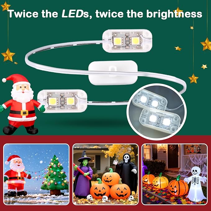 2-Pack Inflatable Fan Replacement, 0.8A Air Fan Blower with 1.0A Adapter and 3 LEDS Bulbs Light Strings for Halloween, Thanksgiving and Christmas Inflatables (IP68 Waterproof, 3.8 * 3.8'')