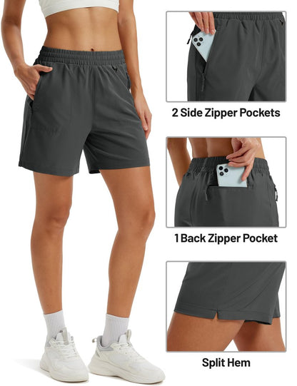 TACVASEN Women's Lightweight Hiking Shorts Quick Dry Water Resistant UPF 50+ Athletic Shorts with Pockets Drawstring Workout Casual Dark Grey L