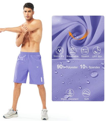 NORTHYARD Men's Athletic Running Shorts Gym Workout 7"/9"/5" Quick Dry Lightweight Sports Basketball Tennis 3 Zipper Pockets VIOLET-9inch S