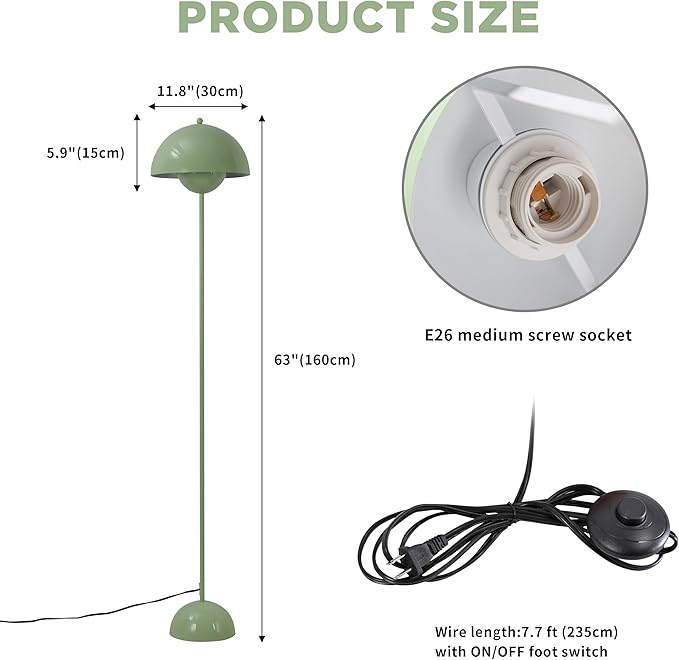 Modern Flowerpot Floor Lamp for Living Room, Industrial Tall Standing Lamp for Bedroom, Metal Shade Reflecting Light Reading Floor Lamp for Bedroom, Nursery Room, Corner(Green)