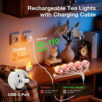 PChero Rechargeable Flameless Candles with Remote Timer, Battery Operated Tea Lights Candles, LED Flickering Tealights Candles for Home Wedding Halloween Fall Christmas Decor, 6 Pack