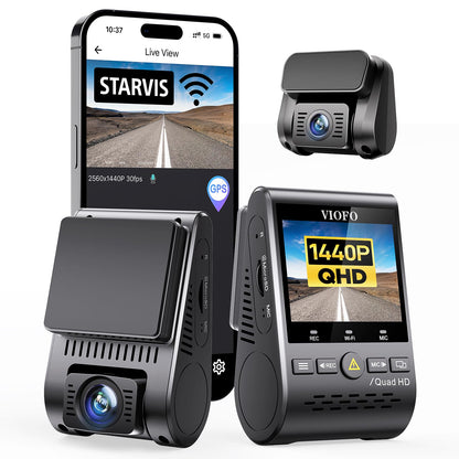 VIOFO Dual Dash Cam, 2K 1440P 60fps+1080P 30fps Front and Rear Dash Camera with Wi-Fi GPS, Parking Mode, Emergency Recording, Super Capacitor, Motion Detection (A129 Plus Duo)