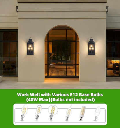 tewei 28'' Large Outdoor Wall Light, Porch Light Outdoor Wall Sconce Lantern, 3-Light Black Exterior Lighting Fixture Wall Mount, Outside Light for House Garage, 1-Pack