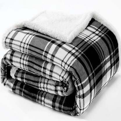 Touchat Sherpa Plaid Throw Blanket,Fleece Flannel Plush Twin Size Microfiber Blanket for Couch Bed Sofa,Fuzzy Fluffy Cozy Soft Blanket(60" X 70", Plaid Black)