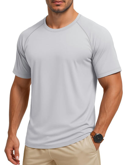 MAGCOMSEN Mens Sun Shirts Short Sleeve Rash Guard Quick Dry Lightweight T Shirt Gym Athletic Workout Top Light Gray, L
