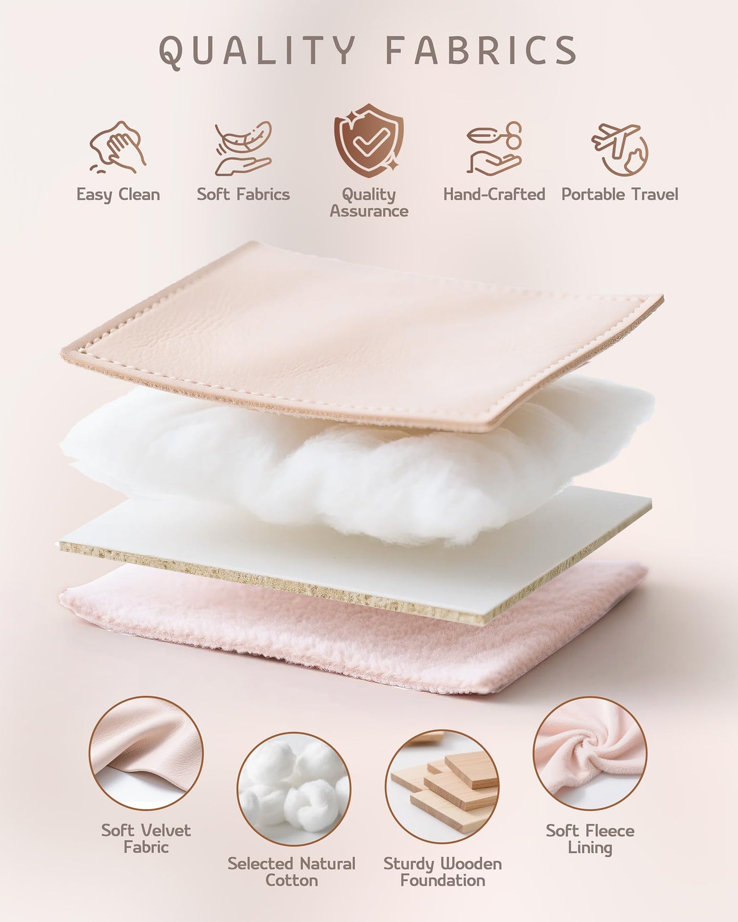 VELORIA PU Leather Travel Jewelry Organizer with 8 Snap Clasps, Elastic Pouch, Hidden Compartment, Compact Jewelry Case for Necklaces, Earrings, Bracelets and Bangles, Cloud Pink