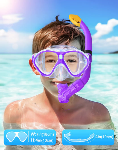 Gintenco Kids Snorkel Set, Diving Mask for Children as Unisex Kids Swimming Goggles, Anti-Fog Diving Mask and Dry Top Snorkel Combo Set for Junior and Youth