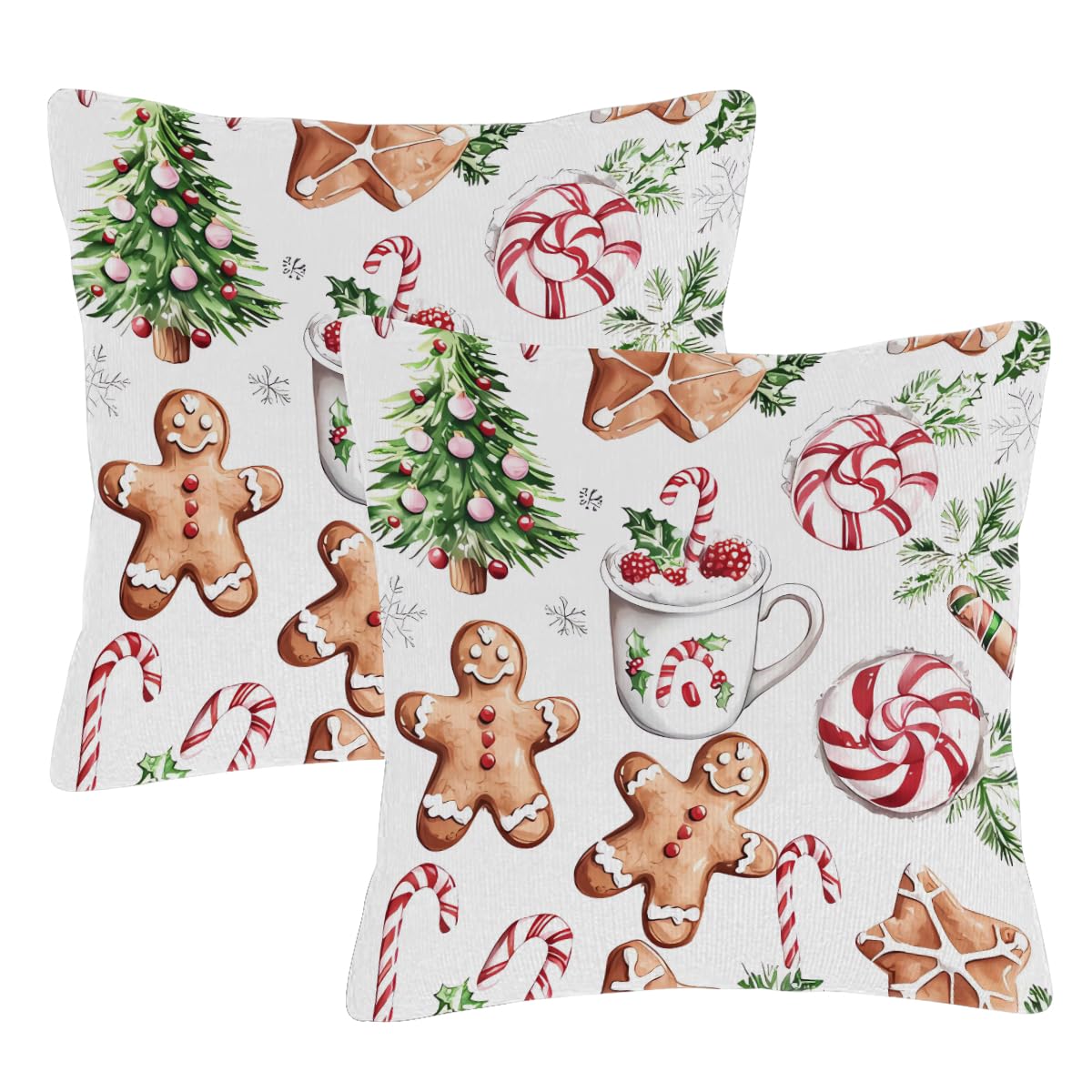 Christmas Gingerbread Man Throw Pillow Covers 20x20 Set of 2 Cushion Cases