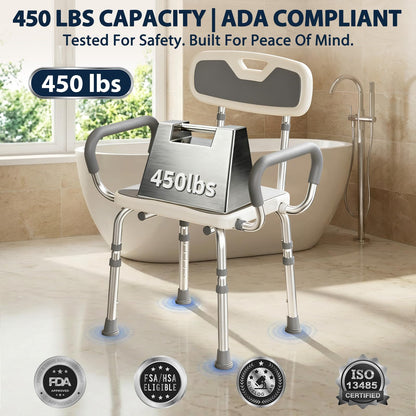 UNILEAF Shower Chair For Inside Shower With Arms And Back, Adjustable Height Shower Chair For Elderly And Disabled Adults, 450 Lb Capacity, Non-Slip Shower Seat, Aluminum, White