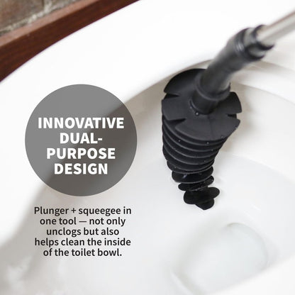 ToiletShroom Revolutionary Plunger, Squeegee, Clog Remover, Drain Cleaner, Bathroom Toilet Dredge Tool, Stainless Steel Handle with Caddy Holder, Оne Расk, Black