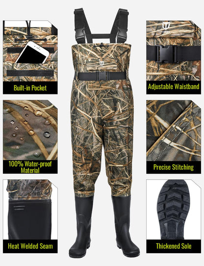 TIDEWE Bootfoot Chest Wader, 2-Ply Nylon/PVC Waterproof Fishing Hunting Waders with Boot Hanger for Men Women Next Camo Evos Size 13