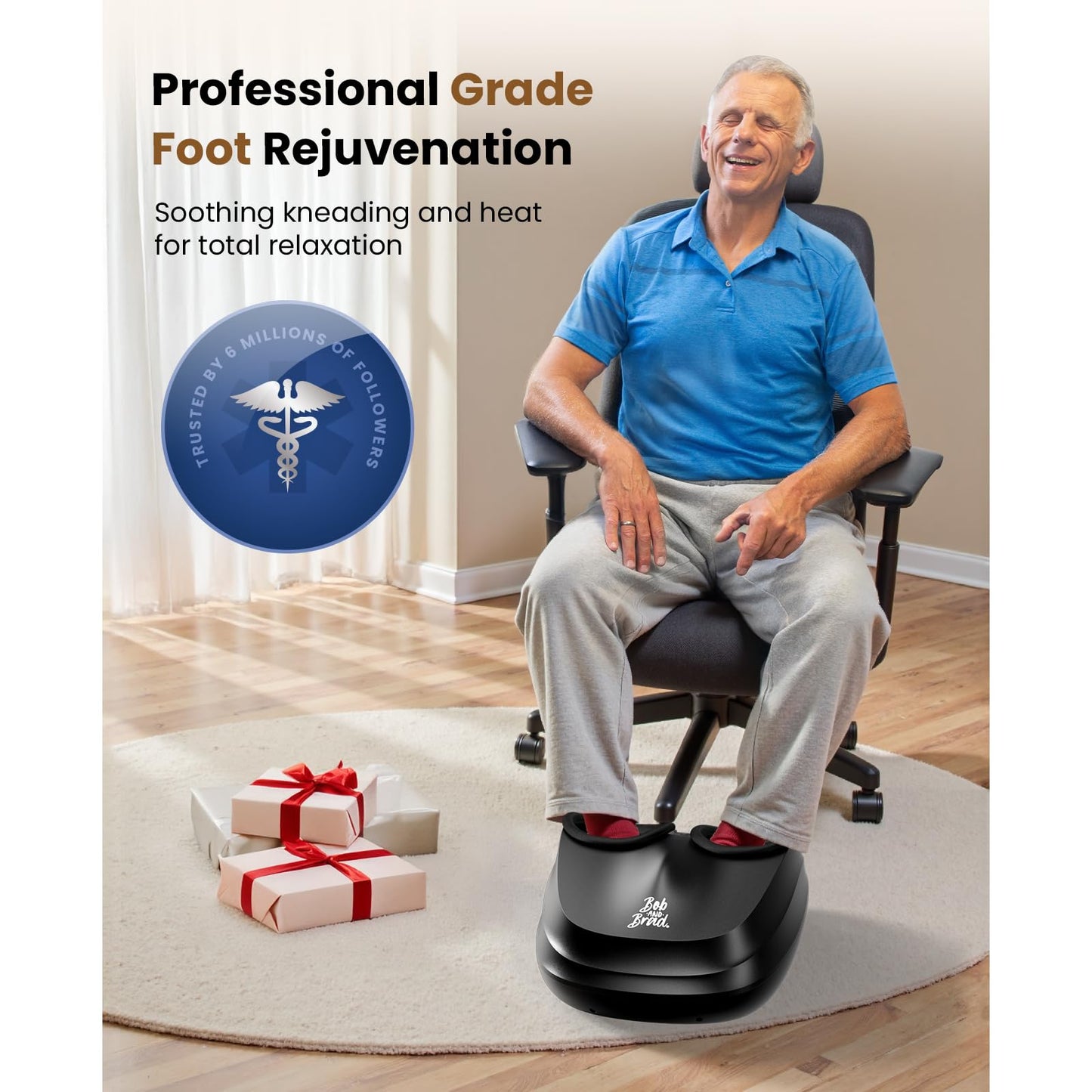 BOB AND BRAD Foot Massager with Heat and Remote, Shiatsu Deep Kneading Electric Feet Massager Machine for Plantar Fasciitis, Men Size 12