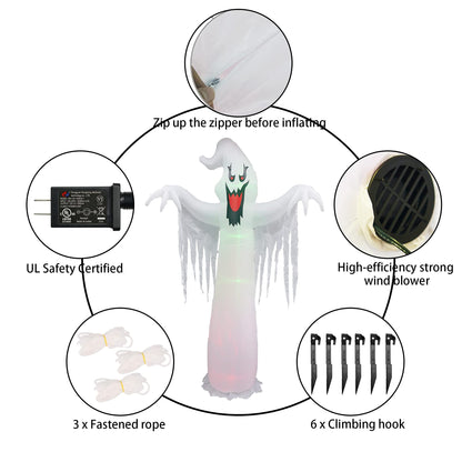 Hourleey 9 FT Halloween Inflatables Outdoor, Halloween Blow Up Yard Decorations with Built-in LED Lights for Indoor Outdoor Party Garden Lawn Clearance (Ghost)