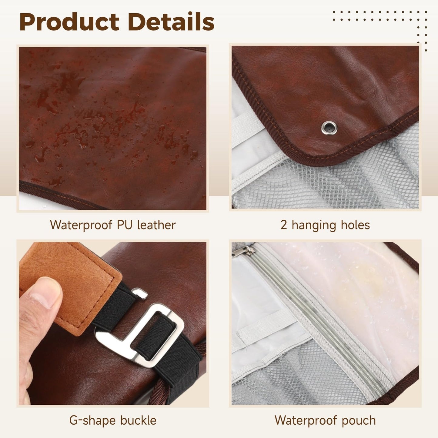 NIMBLOOM Roll Up Toiletry Bag for Men - Waterproof Compact Travel Organizer with 13 Pockets, PU Leather Bathroom Roll for Shaving Kit & Hygiene Essentials, Portable Toiletry Bag