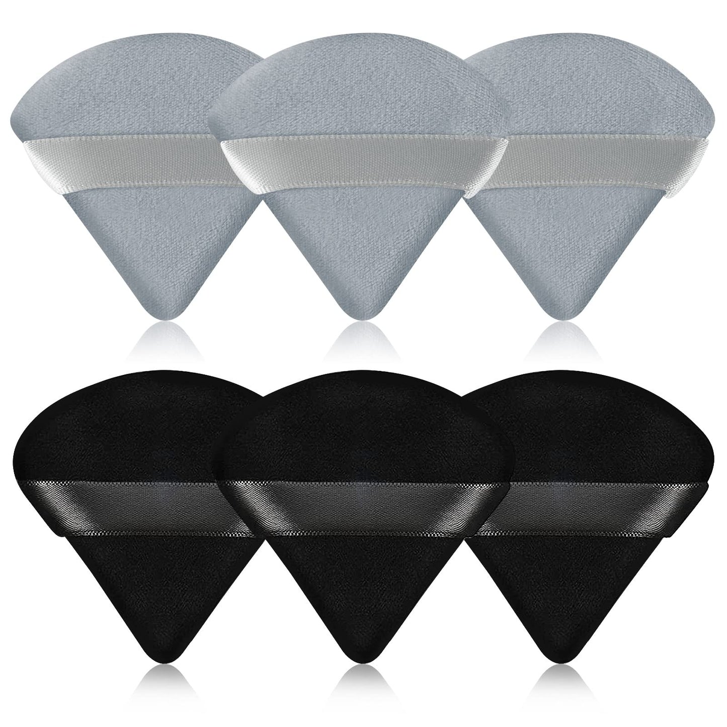 Pimoys 6 Pieces Powder Puff Face Makeup Sponge Soft Velour Triangle Powder Puffs Beauty Sponge Stocking Stuffers for Loose Powder (Black, Pink)