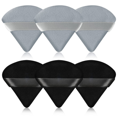 Pimoys 6 Pieces Powder Puff Face Makeup Sponge Soft Velour Triangle Powder Puffs Beauty Sponge Stocking Stuffers for Loose Powder (Black, Pink)
