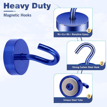 Neosmuk Magnetic Hooks, Cruise Ship Essentials, 40lb+ Heavy Duty Magnetic Hooks for Cruise Cabins, Refrigerator, Grill, Hanging, and Travel | Extra Strong Must-Haves Magnet Hook,Navyblue,Pack of 10