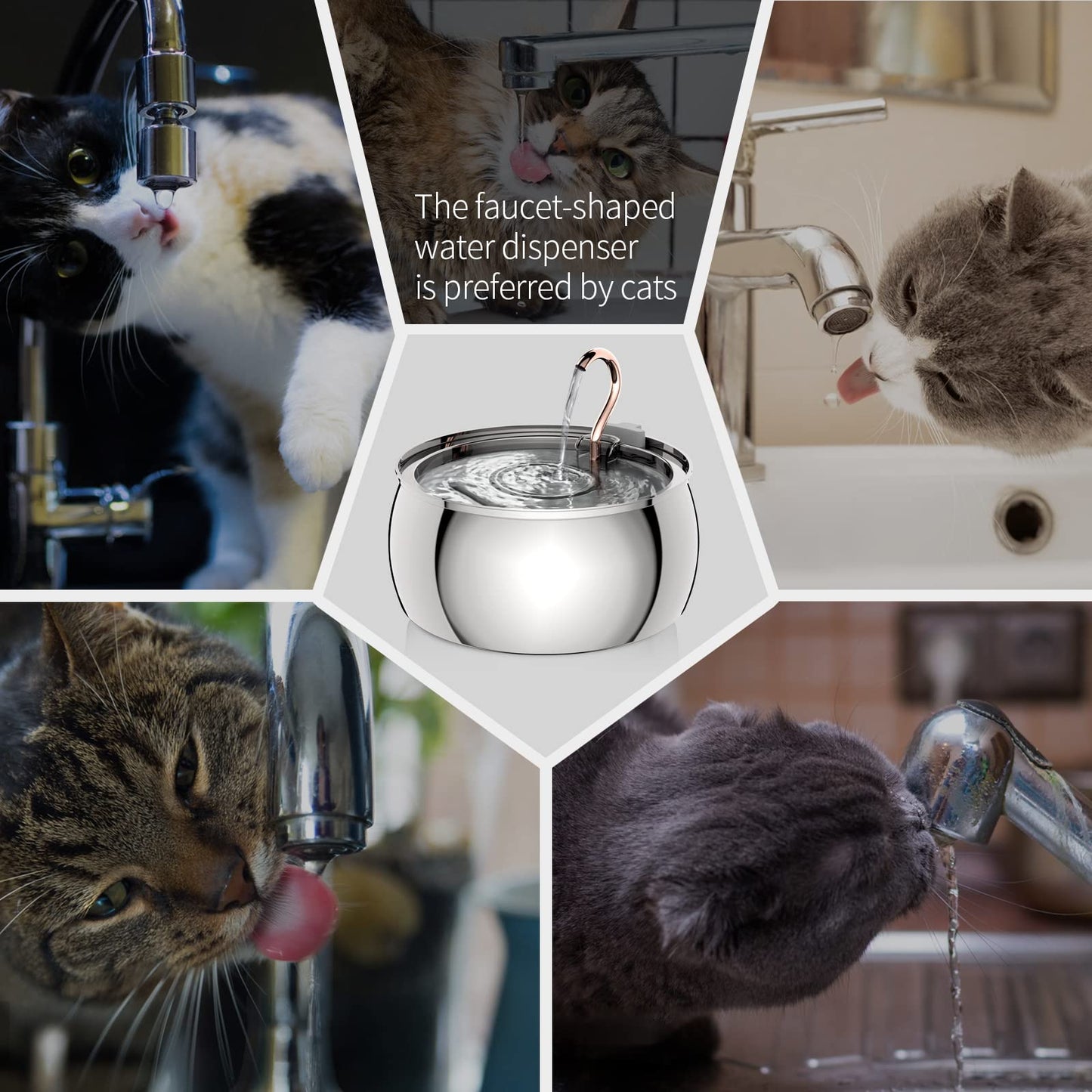 Tomxcute Cat Water Fountain - 4.0L/135oz Gooseneck Copper Faucet Design Cat Fountain for Drinking - Large Capacity Stainless Steel Cat Water Fountains - Comes with 3 Replacement Filters