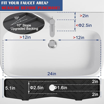 Meiliweser Faucet Mat for Kitchen Sink – 24” x 5.1” Extra-Long Silicone Splash