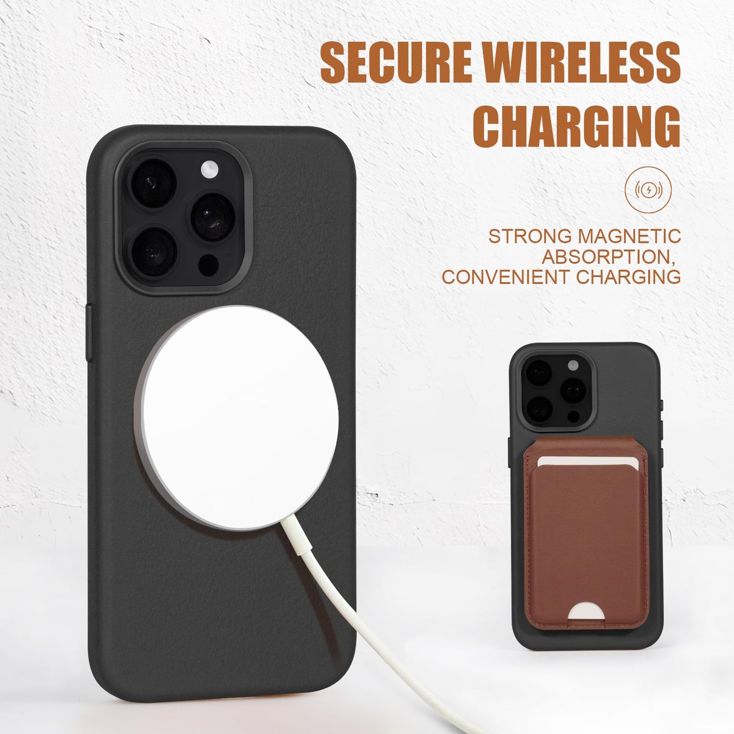 Rumwot for iPhone 15 Pro Leather Case | Genuine Full Grain Leather| Compatible with MagSafe and Wireless Charging | Metal Buttons Camera Bezel | Slim Fit-Drop and Scratch Resistant(Black)