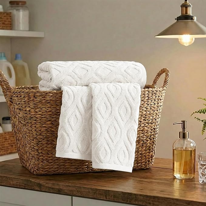 Artoid Mode 1 Pc White 3D Diamond Grid Jacquard Hand Towels
