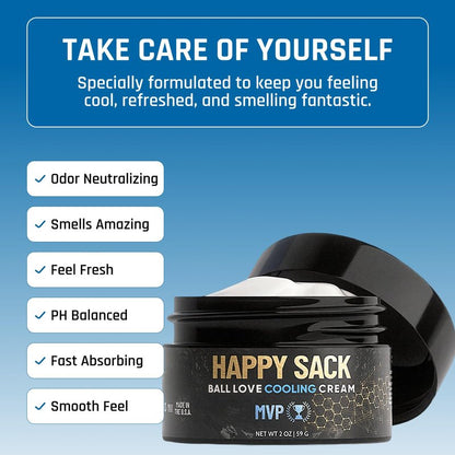 Derm Dude Happy Sack Ball Deodorant & Comfort Cream for Men | Anti-Chafing Sweat Defense, Odor Control, Aluminum-Free Deodorant & Hygiene Products for Men's Private Parts | MVP Scent, 2oz