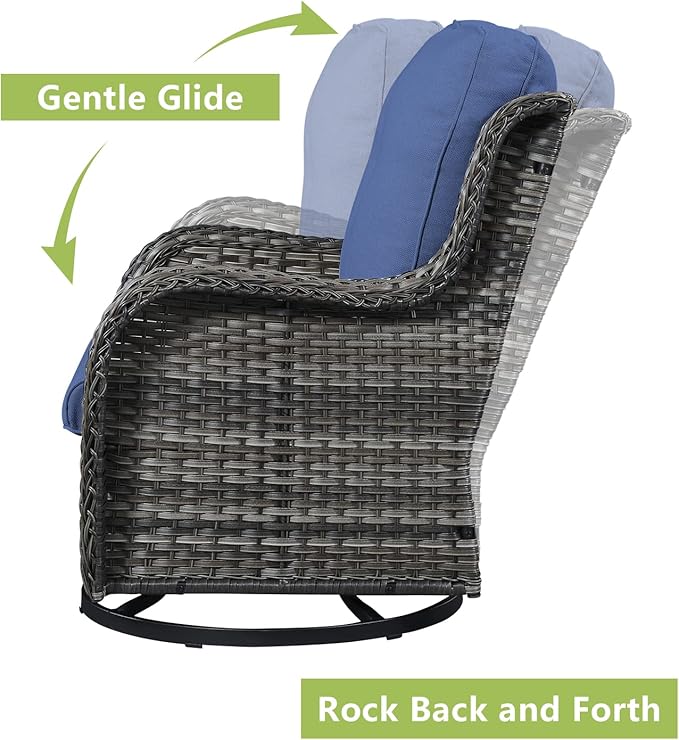 Rilyson Wicker Rocking Chair Swivel Chairs - 2 Piece Rocker Patio Chairs Set Rattan Rocking Chair for Outdoor Porch Deck Garden Backyard (Mixed Grey/Blue)