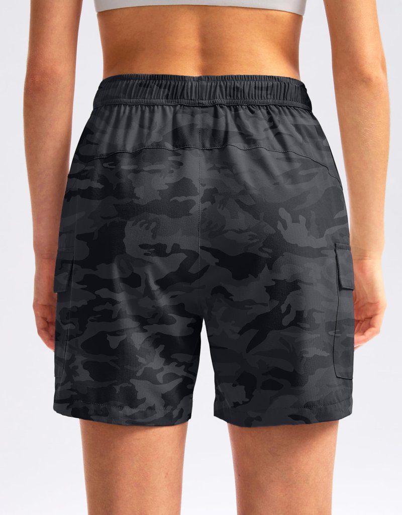 SANTINY Women's 5''/ 7''/9'' Hiking Cargo Shorts Quick Dry Lightweight Summer Shorts for Women Athletic Golf Zipper Pockets(GreyCamo_L)