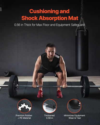 VEVOR 0.56Inch 24sq.ft 6 Tiles Gym Flooring for Home Gym, Rubber Top with High Density EVA Foam, 25 x 25In Gym Floor Exercise Equipment Mats, Interlocking Gym Mats, Puzzle Workout Mats, Black & Blue