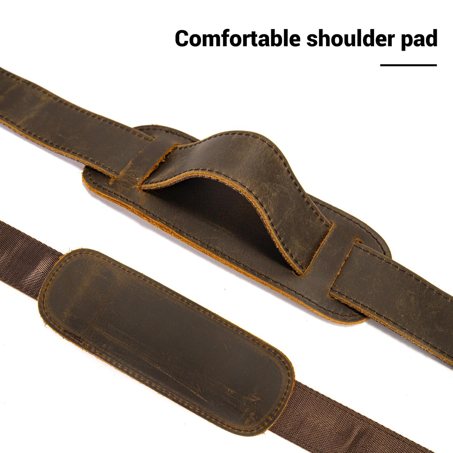 MASIWEI Genuine Leather Bag Strap Replacement Shoulder Strap Adjustable with Padded for Duffel Bag, Crossbody Bag, Laptop Bag, Briefcase, Messenger Bag,Coffee