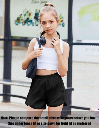 Zaclotre Girls Athletic Shorts with Zipper Pockets High Waisted Running Shorts Soccer Gym Sports Active Short for Kids Black