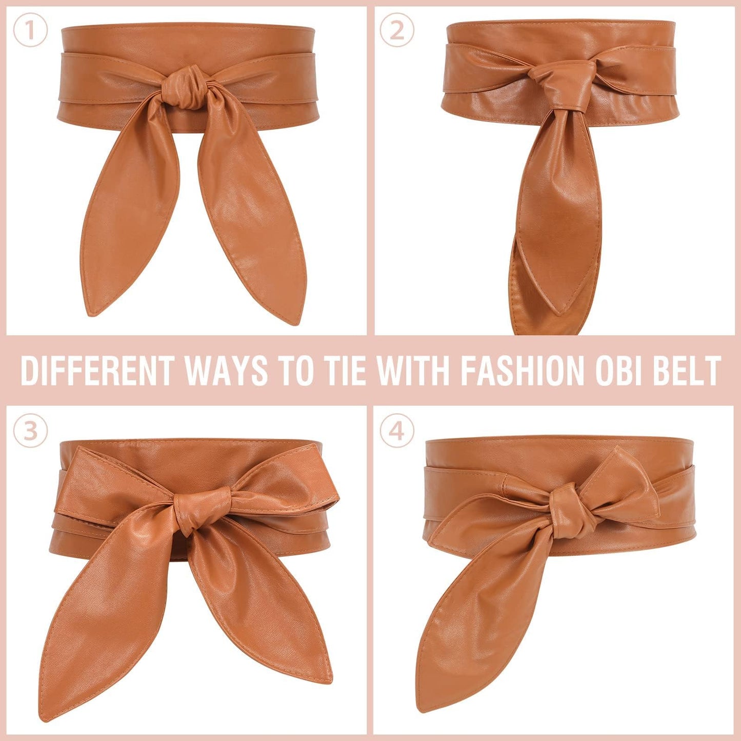 WHIPPY Women Obi Belt Fashion Wrap Around Wide Waistband Knotted Cinch Belt for Dress, Brown, L
