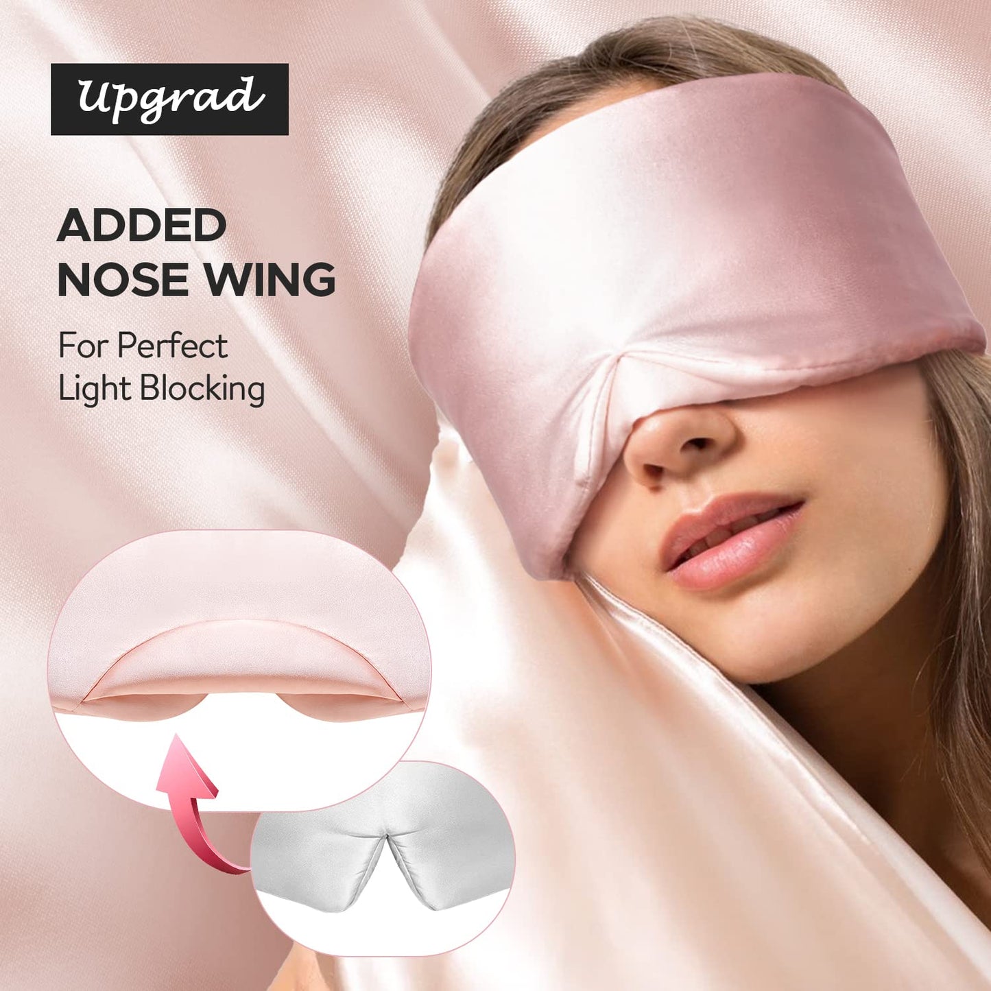 LitBear Silk Sleep Mask for Side Sleeper, Eye Mask Sleeping for Women Men 100% 22 Momme Pure Mulberry Silk, Face-Hugging Padded Eye Cover for Sleeping with Adjustable Band (Black)
