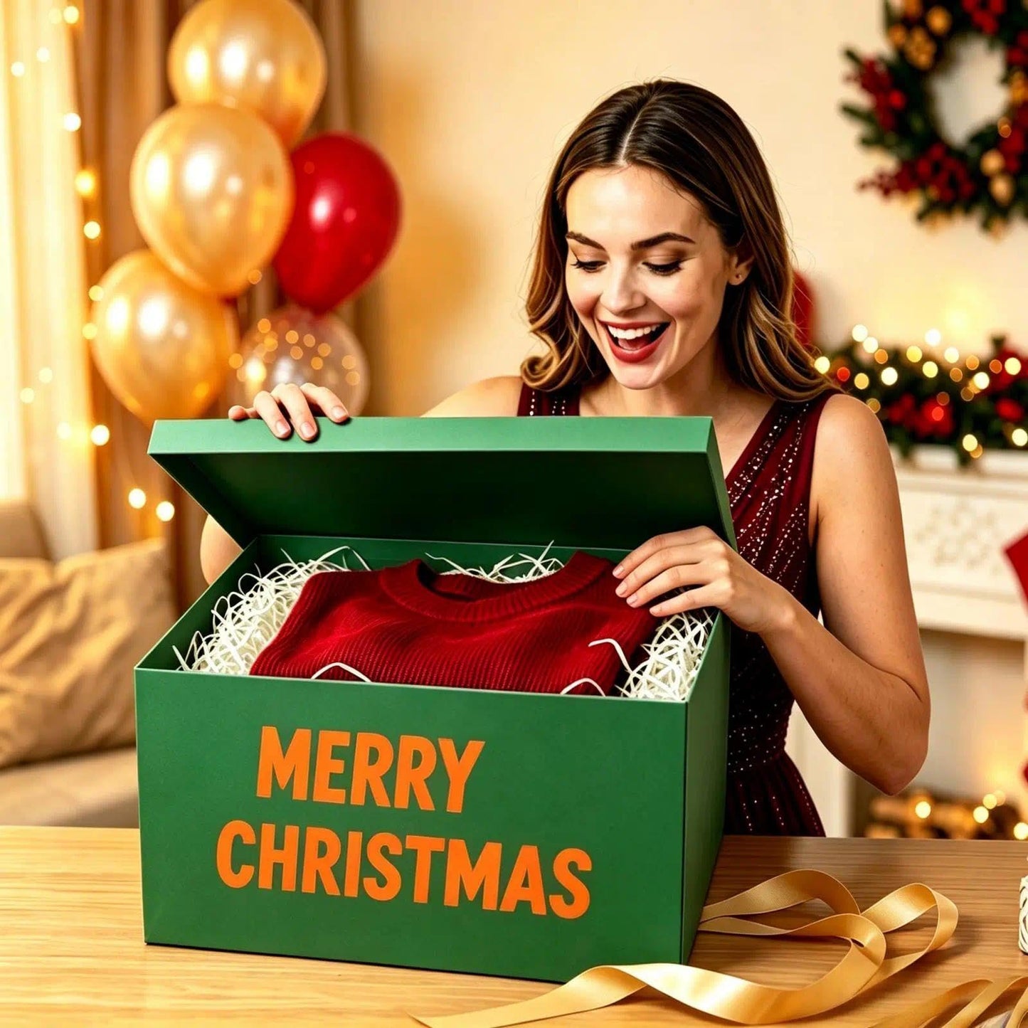 BoxSkivra Extra Large Gift Box 17x11x10.2 Inches，Green Gift Box with Lid for Christmas，Anniversary，Birthday，Luxury Boxes with Crinkle Paper，Ribbon，Alphabet Stickers