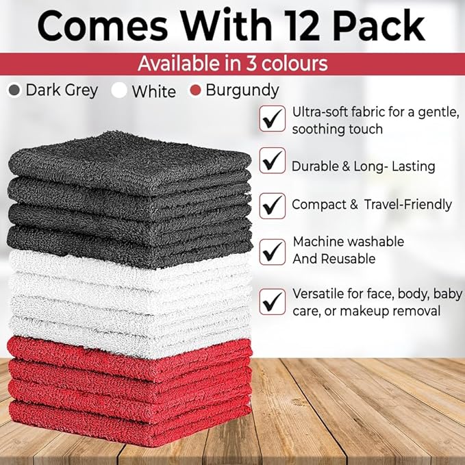 100% Cotton Washcloth Set – Soft, Absorbent Face Towels
