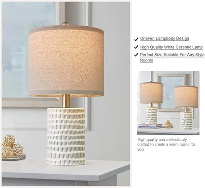 PORTRES 18.25" Modern Accent Ceramic Table Lamp Set of 2 for Bedroom White Desk Decor Bedside Lamps for Living Room Study Room Office Dorm Farmhouse Nightstand Lamp End Table Lamps