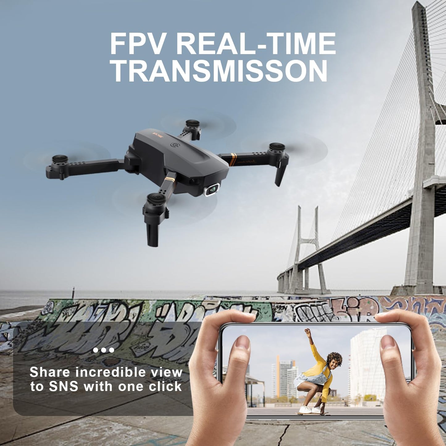 4DV4 Drone with 1080P Camera for Adults Kids,FPV HD Live Video RC Quadcopter Helicopter Toys Gifts,Altitude Hold, Waypoints,3D Flip,Headless Mode,2 Batteries,Carrying Case,Black