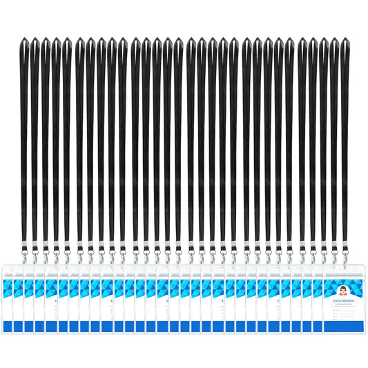 ID Card Holder with Lanyard 30Pcs Clear Vertical Name Tags ID Badge Holders and 30Pcs Flat Neck Lanyards for Cruise Ship Cards Work IDs Office School