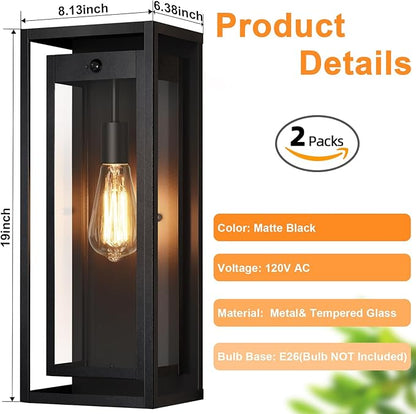 19" Motion Sensor Outdoor Wall Lights, 2 Pack Large Dusk to Dawn Outdoor Lights, 2 Lighting Modes Waterproof Anti-Rust Wall Sconces, Exterior Lighting Fixtures for Front Door, Porch, Garage