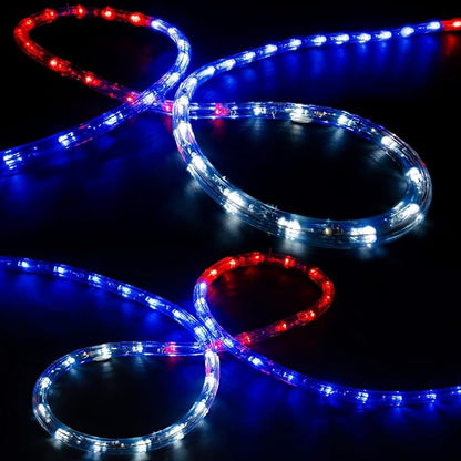 WYZworks 3312LEDs, 300ft LED USA Patriotic American Red White Blue Outside Rope Lights, Outdoor ETL Certified Waterproof Permanent 360 Degree Light, Flexible Tube, Connectable, Palm Tree Exterior