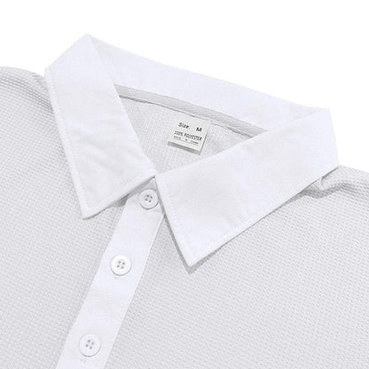 Men's Solid Color Shirts Buttons Lapel Blouses Long Sleeve Leisure Shirt Golf Tops Slim Casual Collared T Shirts White M