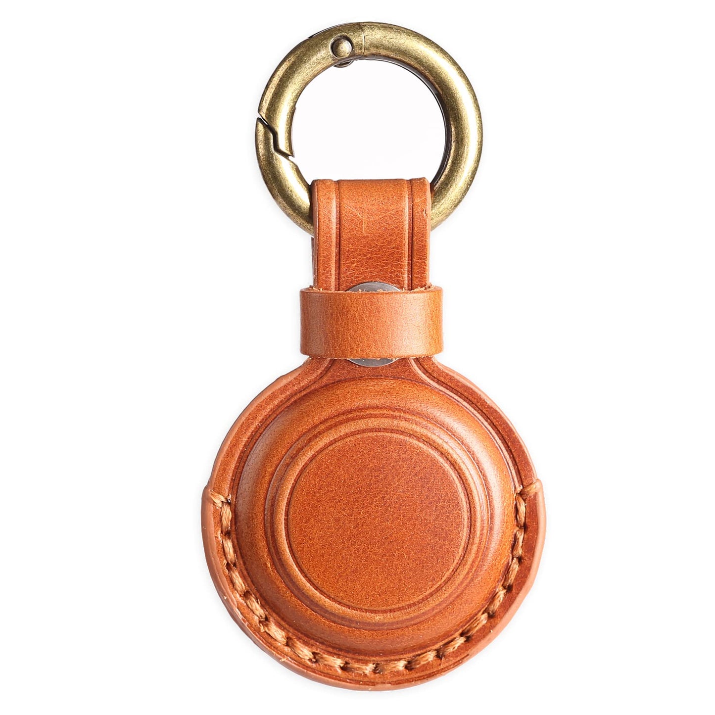 KEEPXYZ Genuine Leather Keychain Holder Compatible with Airtag 2nd & 1st Gen, Secure for Air Tag Keychain Holder Case Cover Key Chain Ring Accessories - Brown V1.0
