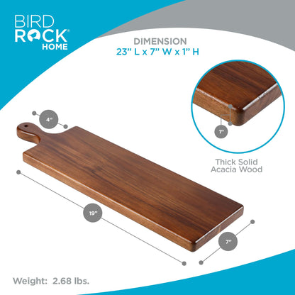 BIRDROCK HOME Acacia Wooden Serving Board with Handle - Long Charcuterie Tray for Party Cheese, Meat, Fruit & Bread Display - Decorative Food Platter for Kitchen - Natural Wood - Espresso, 23”