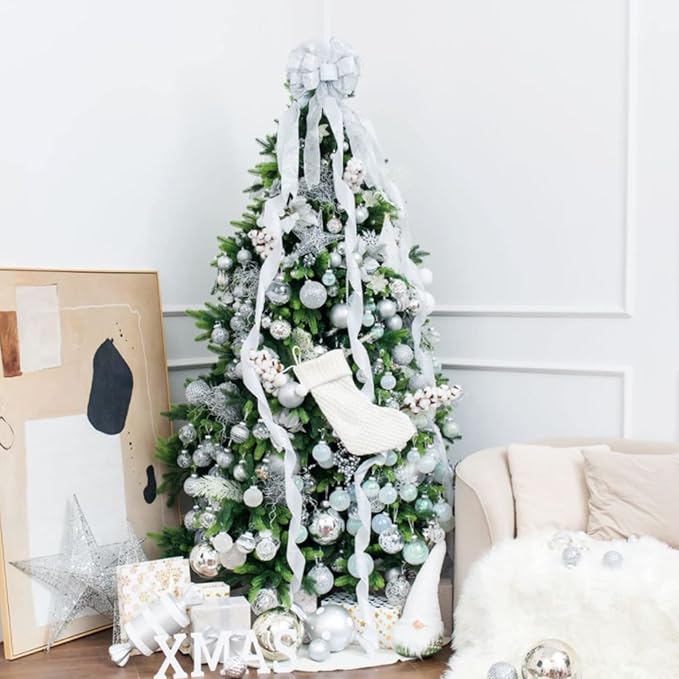 6pcs 3.94" Christmas Ball Ornaments Glitter Shatterproof Christmas Tree Ornaments Sequin Xmas Hanging Balls Decorations for Wedding Party Holiday(Silver, 6pc-10cm)